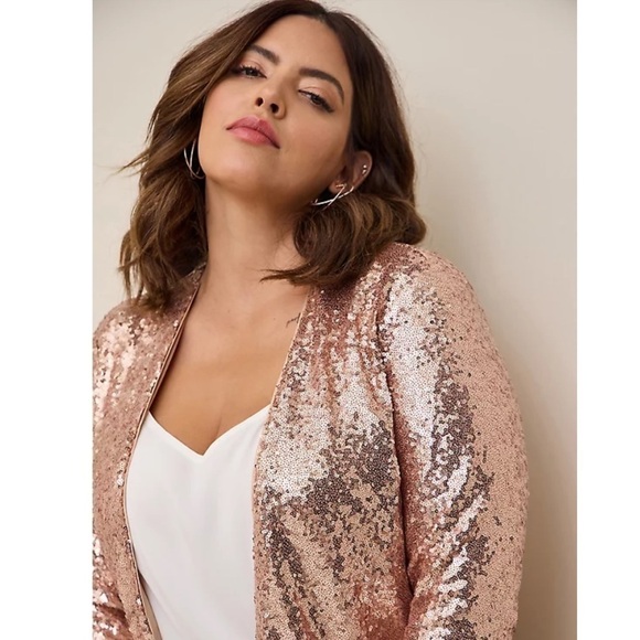 Torrid STRETCH SEQUIN MESH LONG LINE jacket blazer - Picture 4 of 14